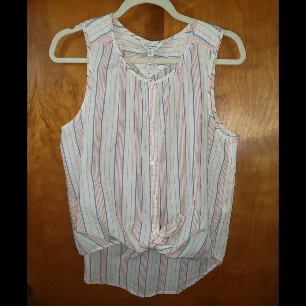 Lucky Brand Striped Sleeveless Button Down Top